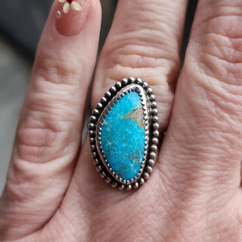 Handmade Sterling Silver 925 Sonoran Blue Turquoise Ring Size 5.25